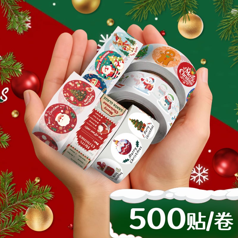 [Christmas Collection] 500 Sheets/Roll Envelope Sealing Stickers Self-Adhesive Label Stickers Hand Ledger Roll Stickers - Image 3