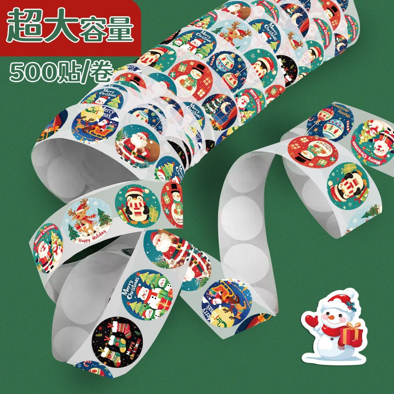 [Christmas Collection] 500 Sheets/Roll Envelope Sealing Stickers Self-Adhesive Label Stickers Hand Ledger Roll Stickers - Image 2