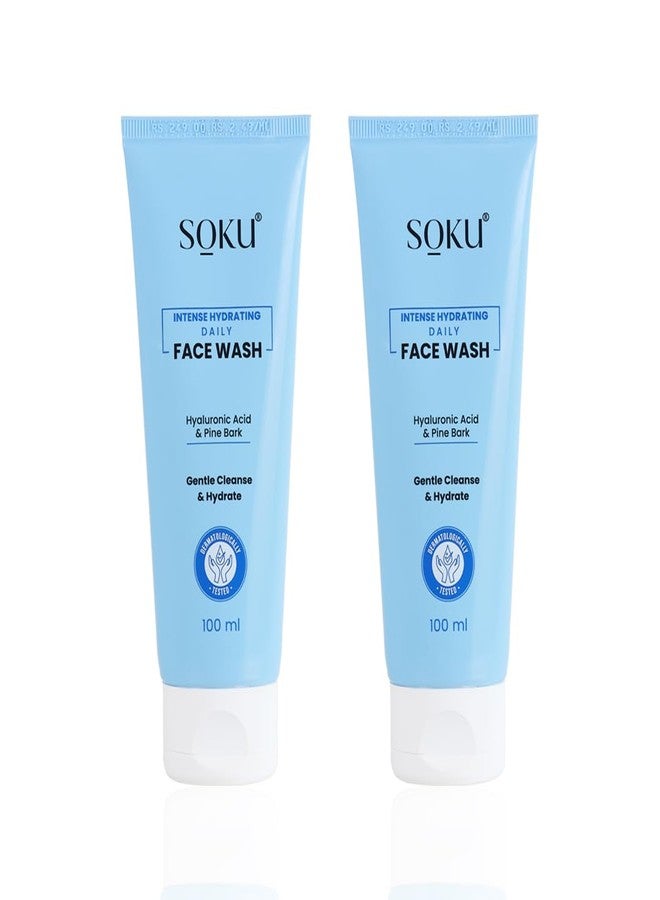 SOKU Intense Hydrating Daily Face Wash | With Hyaluronic Acid and Pine Bark Extract | Suitable For Dry Skin | Pore Cleansing & Dirt Control | Men & Women - 100 ml (Pack of 2) - Image 1