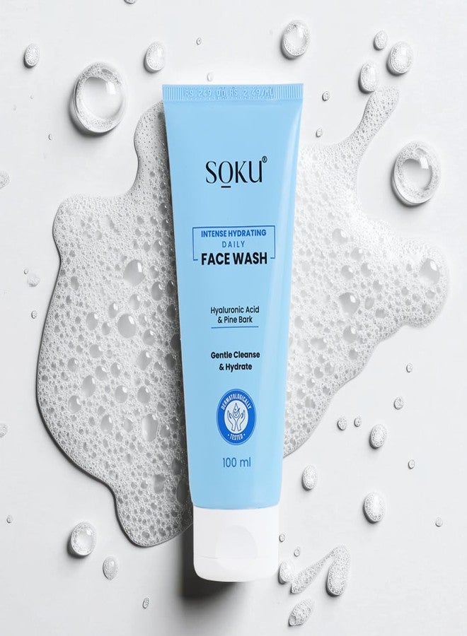 SOKU Intense Hydrating Daily Face Wash | With Hyaluronic Acid and Pine Bark Extract | Suitable For Dry Skin | Pore Cleansing & Dirt Control | Men & Women - 100 ml (Pack of 2) - Image 2