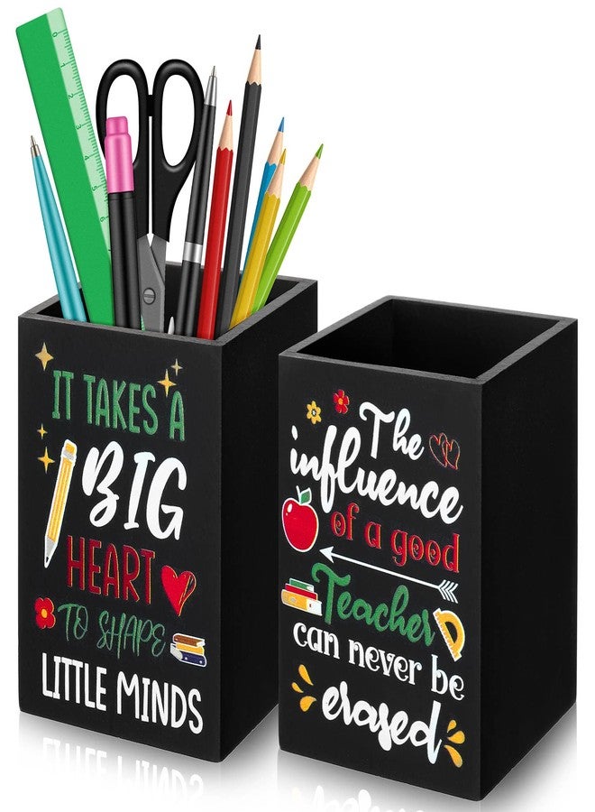 Teling 2 Pcs Teacher Wooden Pencil Holder for Desk Desktop Organize Teacher Appreciation Desk Accessories Gift Office Supplies Thank You Gifts for Women, Men Coworker(Stylish) - Image 1