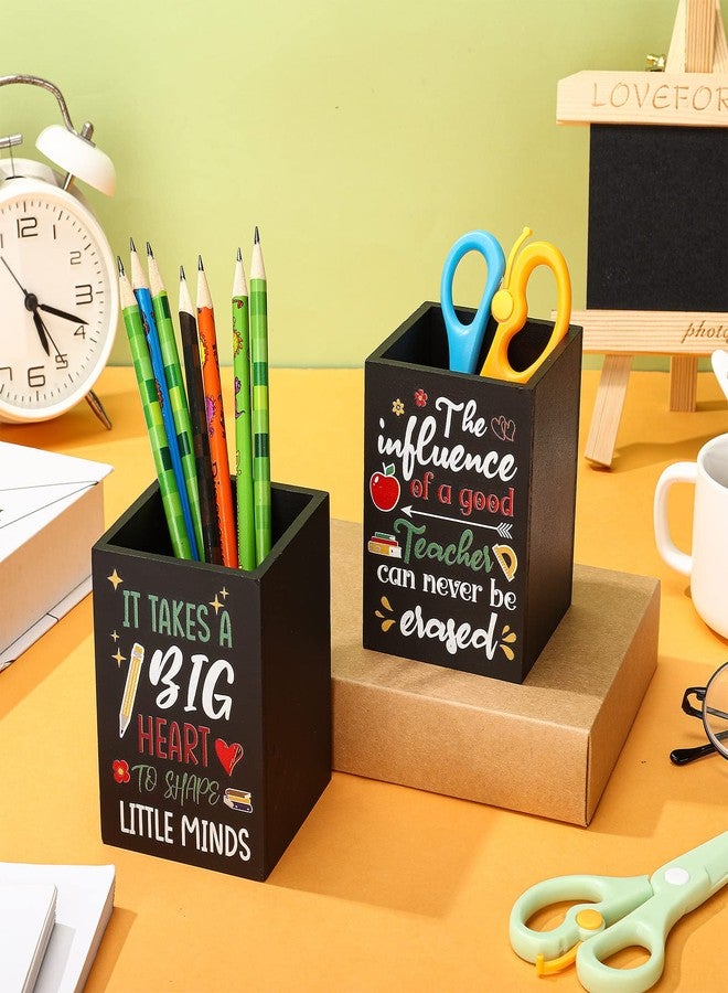 Teling 2 Pcs Teacher Wooden Pencil Holder for Desk Desktop Organize Teacher Appreciation Desk Accessories Gift Office Supplies Thank You Gifts for Women, Men Coworker(Stylish) - Image 3