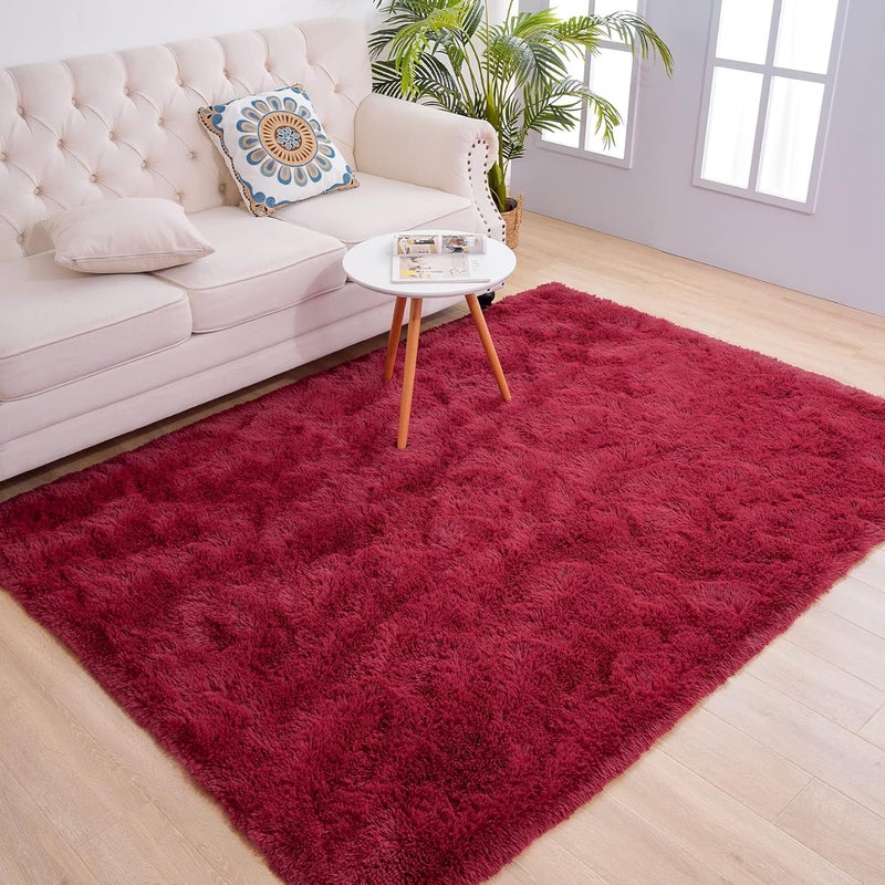 Chicrug Soft Rug for Bedroom, Living Room, Plush, Fluffy Rug, 1.8x2.9 m, Shag Furry Runner Rug, Lint-Free, for Children's Room, Children's Room, Home Decoration, Wine Red - Image 1