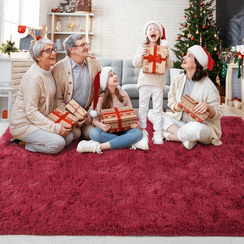 Chicrug Soft Rug for Bedroom, Living Room, Plush, Fluffy Rug, 1.8x2.9 m, Shag Furry Runner Rug, Lint-Free, for Children's Room, Children's Room, Home Decoration, Wine Red - Image 3