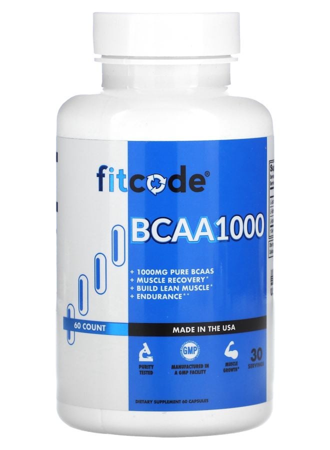 fitcode BCAA 1000 1000 mg 60 Count (500 mg per Capsule) - Image 1