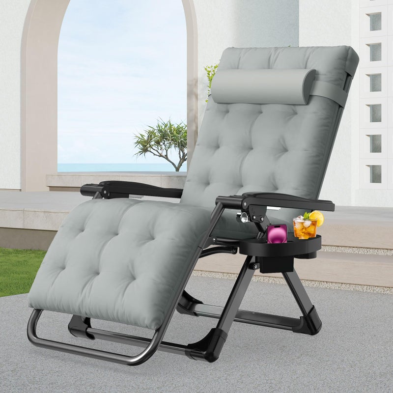 Suteck Zero Gravity Chair, Reclining Camping Lounge Chair with Aluminum Alloy Lock, Folding Patio Recliner w/Removable Pad, Adjustable Headrest and Side Tray for Outdoor Patio, Lawn, and Camping - Image 1