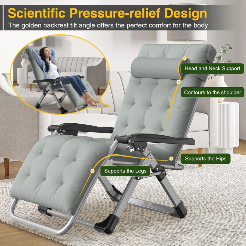 Suteck Zero Gravity Chair, Reclining Camping Lounge Chair with Aluminum Alloy Lock, Folding Patio Recliner w/Removable Pad, Adjustable Headrest and Side Tray for Outdoor Patio, Lawn, and Camping - Image 3
