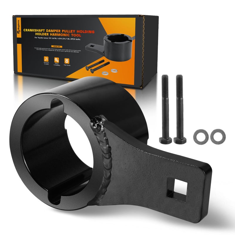 Rogierra Crankshaft Damper Pulley Holding Holder Harmonic Tool Harmonic Damper Pulley Remove Tool Compatible with Toyota Lexus 30 L6 30 V6 33 V6 40 V8 43 V8 47 V8 with 2PCS Crank Bolts
