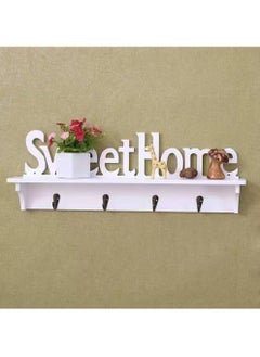 LINGWEI Key Holder White Sweet Home Key Hooks with Shelf Wooden Hanging Coat Key Holder Floating Shelves Home Office Wall Decoration  - Image 4