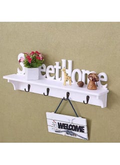 LINGWEI Key Holder White Sweet Home Key Hooks with Shelf Wooden Hanging Coat Key Holder Floating Shelves Home Office Wall Decoration  - Image 2