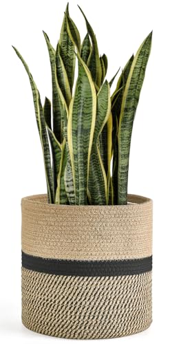 Dahey Jute Rope Plant Basket Modern Woven Storage Basket for 10.5" Indoor Planter, Decorative Flower Pots Cover Laundry Bin with Handle Rustic Home Decor, Black - Image 1