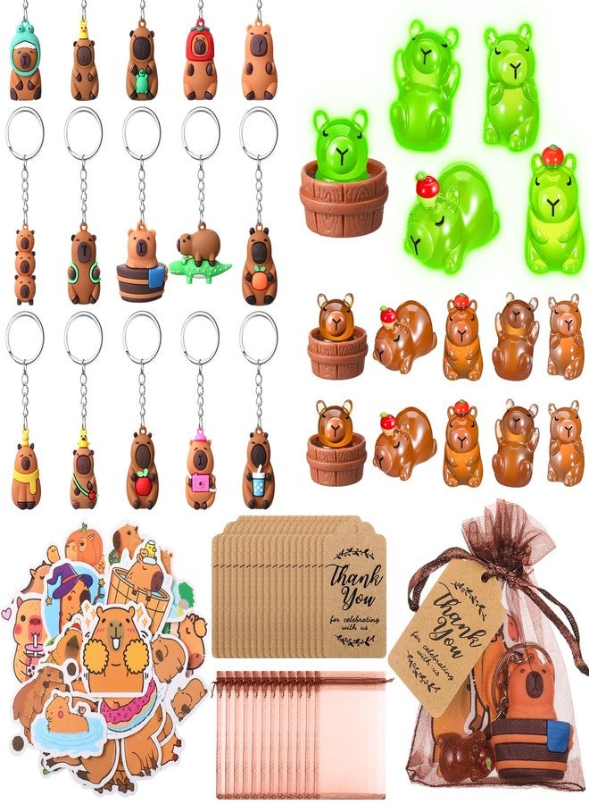 Nosiny 106 Pcs Cute Capybara Gifts Bulk Christmas Party Favor 3D Capybara Keychains, Luminous Resin Figures, Stickers, Thank You Tag Stocking Stuffer Appreciation Gift for Office Coworker School Class - Image 1