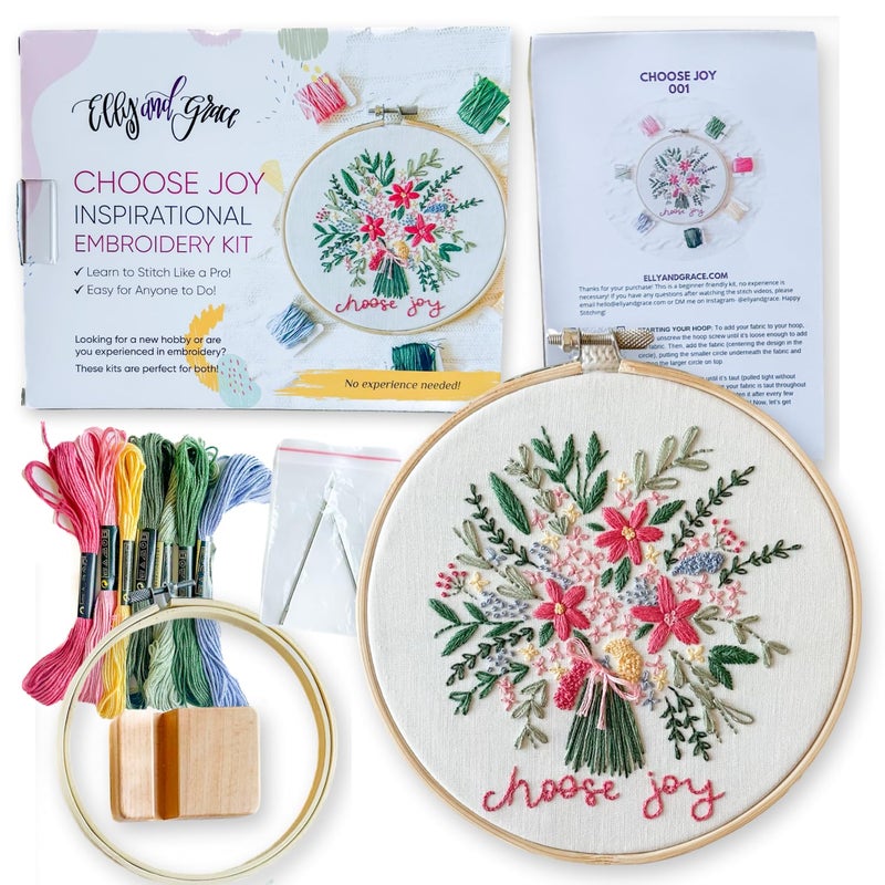 Elly and Grace Elly & Grace Christian Embroidery Kit with Embroidery Hoop, Easy Embroidery Kit for Beginners and Adults, Full Embroidery Hoop Kit with Needles and Thread Included (Choose Joy) - Image 1