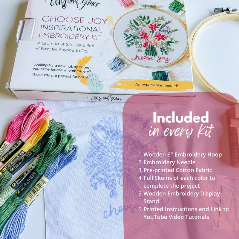 Elly and Grace Elly & Grace Christian Embroidery Kit with Embroidery Hoop, Easy Embroidery Kit for Beginners and Adults, Full Embroidery Hoop Kit with Needles and Thread Included (Choose Joy) - Image 3
