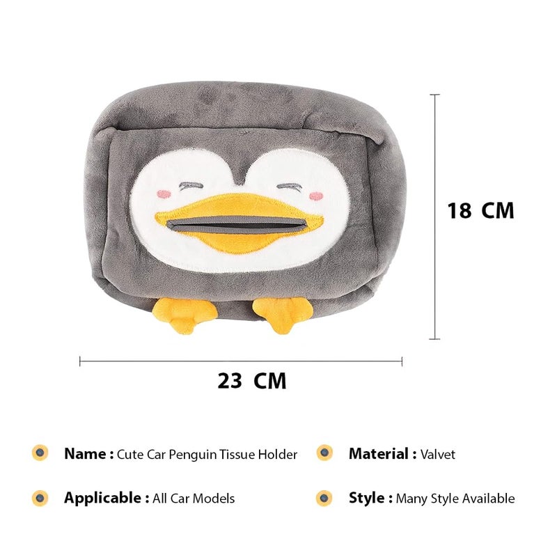 MULZI Stylish Velvet Car Tissue Box Holder for Car Animal Faces Cute Cartoon Multifunctional Portable Car Tissue Paper Holder for Car Interior Decoration Accessories (Penguin) - Image 2