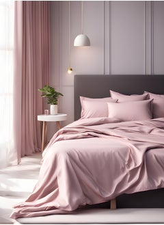 Raymond Raymond Home King Flat Sheet Bedsheet 210 Thread Count Luxurious Mercerized 100% Cotton Bedding Solid Bed Linen with 2 Pillow Case - Light Pink (274 * 274 CM)  - Image 1