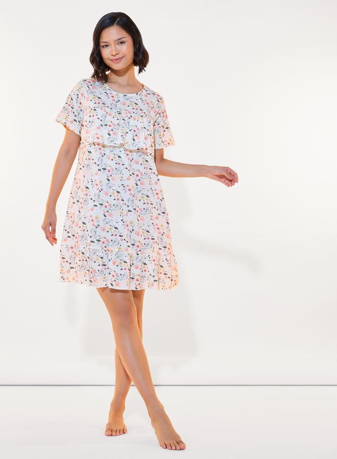 Styli All Over Ditsy Floral Ruffled Nightdress  - Image 1