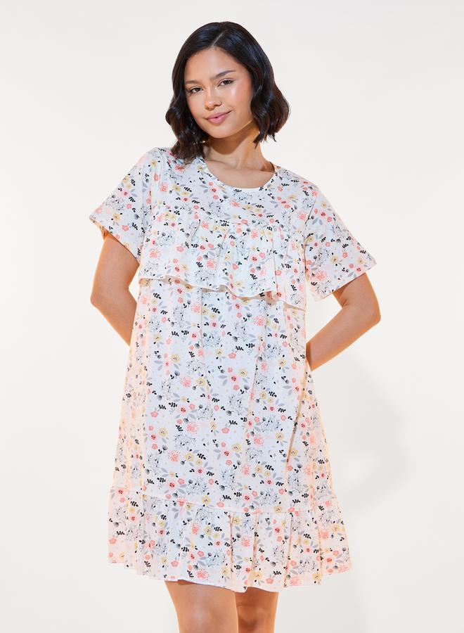Styli All Over Ditsy Floral Ruffled Nightdress  - Image 2