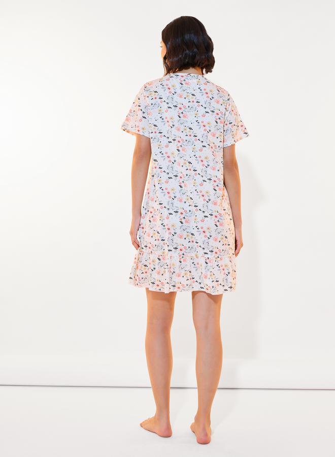 Styli All Over Ditsy Floral Ruffled Nightdress  - Image 4