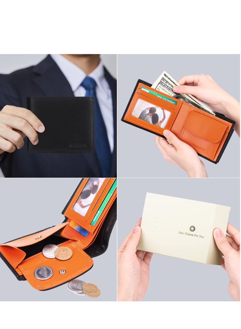Excefore Men's Genuine Leather Wallet, Men Multi Card Cases & Card Holder, RFID Blocking Slim Trifold Wallets with Credit Cards and ID Windows & Coin Pocket - Image 5