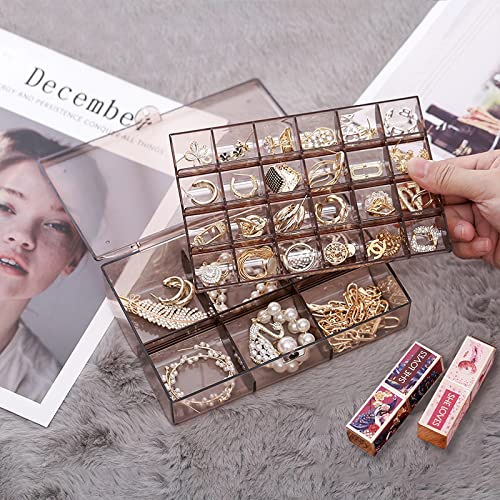wolpin Jewellery Organiser 30 Grid Double Layer Storage Box Case | Dividers Container for Rings, Earrings, Necklace Home Organizer - Brown - Image 1