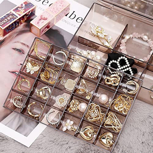 wolpin Jewellery Organiser 30 Grid Double Layer Storage Box Case | Dividers Container for Rings, Earrings, Necklace Home Organizer - Brown - Image 2