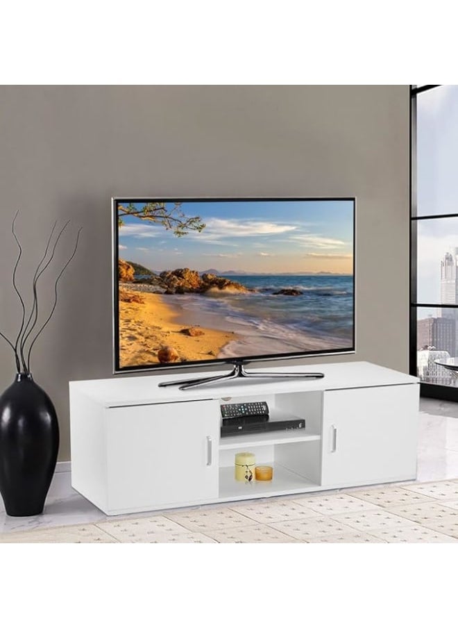 MODERN HOME Modern TV Stand with 2 Doors and Open Shelf – White Wood Storage Unit for Wide Screen TVs, 120x30x40cm  - Image 3