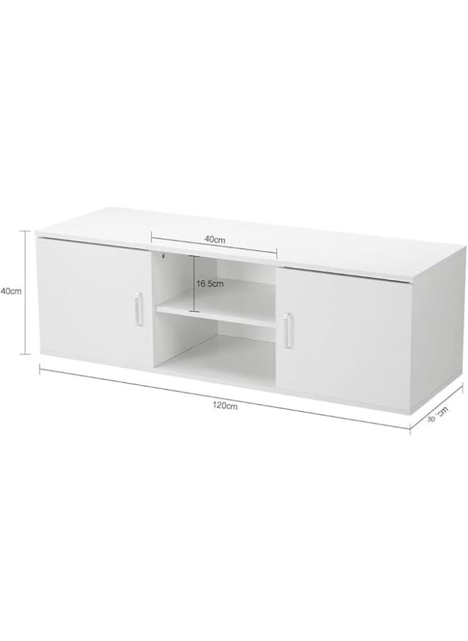 MODERN HOME Modern TV Stand with 2 Doors and Open Shelf – White Wood Storage Unit for Wide Screen TVs, 120x30x40cm  - Image 2