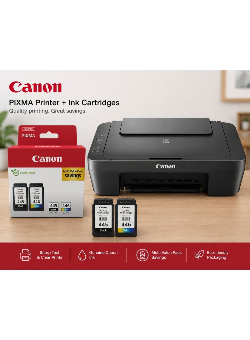 PIXMA MG2541S, Compact Home All-In-One Printer, Scanner and Copier Grey with 445/446 ink