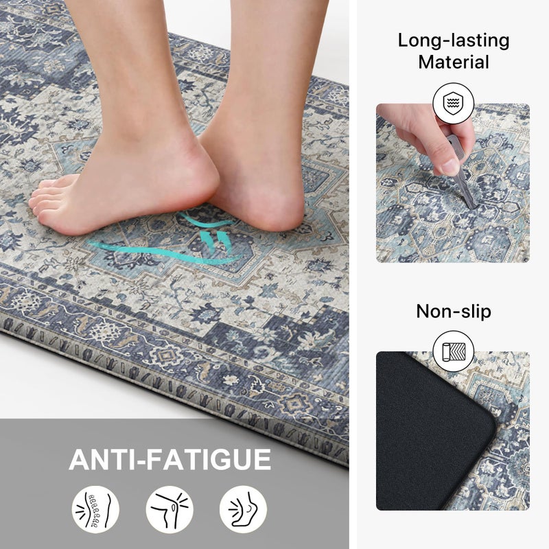 GENIMO Kitchen Mats for Floor 2PCs, Washable Anti Fatigue Mat for Cushioned, 17.3"x59"+17.3"x30", Waterproof Kitchen Rugs, Non Slip Comfort Standing Mat Rug for Home, Sink, Laundry, Center Blue - Image 4