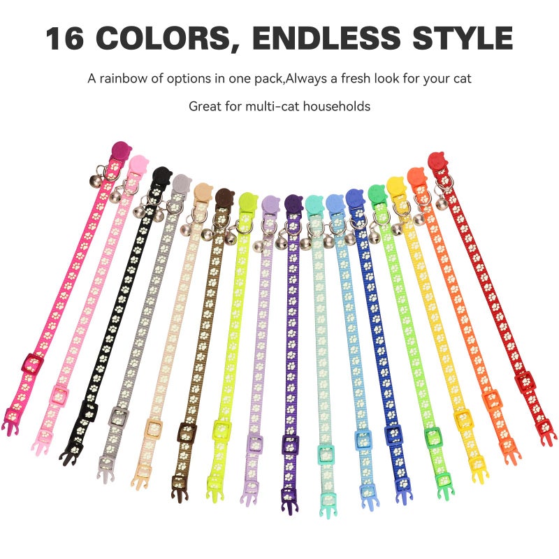 Waoduld 16 PCS Breakaway Cat Collars,Kitten Collar with Bell Cat Collars for Boy Girl Cats Breakaway Collar for Cats Glow in The Dark 6-9 Inch - Image 3