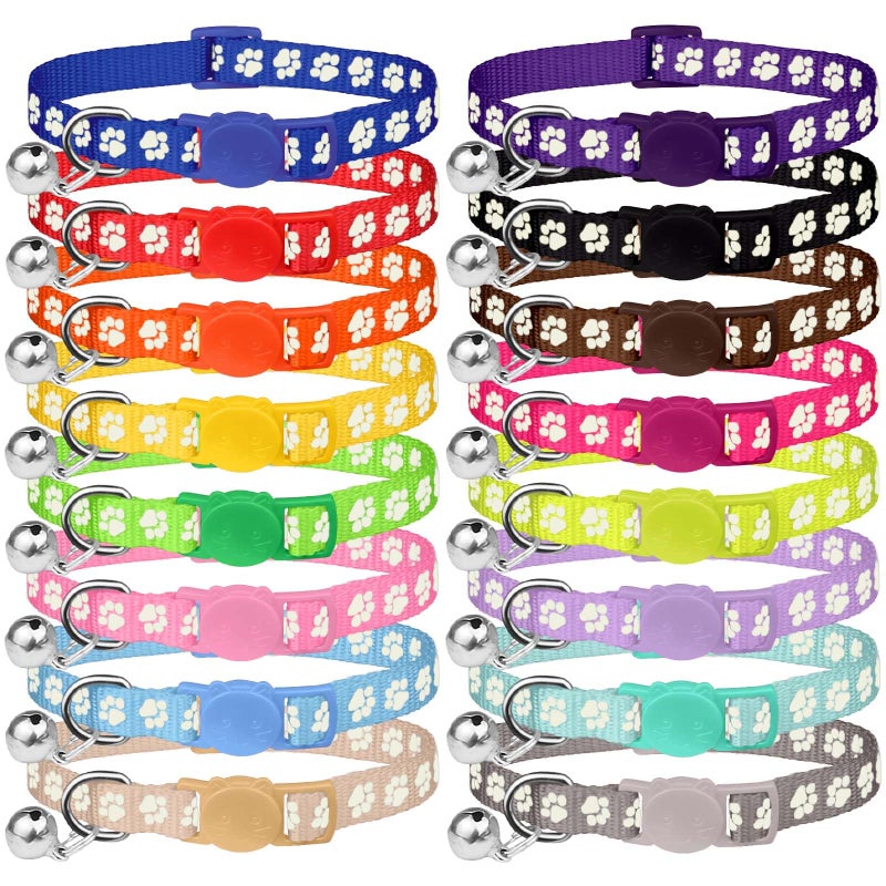 Waoduld 16 PCS Breakaway Cat Collars,Kitten Collar with Bell Cat Collars for Boy Girl Cats Breakaway Collar for Cats Glow in The Dark 6-9 Inch - Image 1