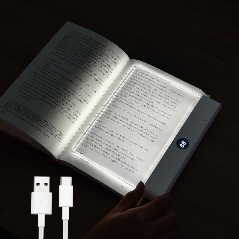 VEEKI Book Light, Rechargeable Clear LED Flat Reading Light with 3 Colors & Timer, Dimmable Panel Plate Lamp Book Full Page Light for Reading in Bed at Night, Funny Gifts for Readers Kids Women Men (White) - Image 1