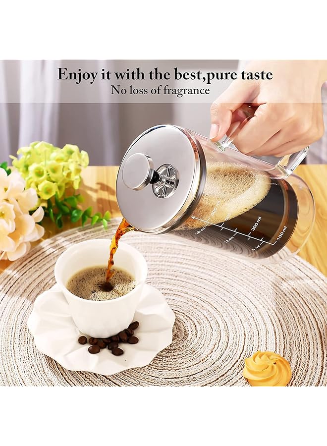 إيروريكس ماكينة تحضير القهوة الفرنسية كافيتيير 350 مل، 3 أكواب، ماكينة تحضير القهوة ذات الجدار المزدوج المقاومة للحرارة مع فلتر من الفولاذ المقاوم للصدأ على 4 مستويات، 12 أونصة - Image 5