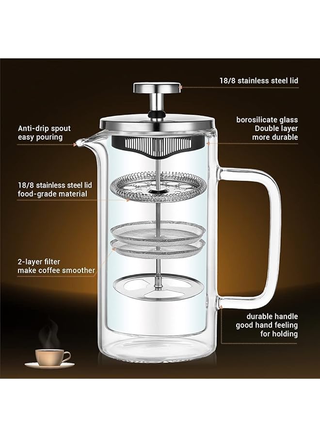 إيروريكس ماكينة تحضير القهوة الفرنسية كافيتيير 350 مل، 3 أكواب، ماكينة تحضير القهوة ذات الجدار المزدوج المقاومة للحرارة مع فلتر من الفولاذ المقاوم للصدأ على 4 مستويات، 12 أونصة - Image 3