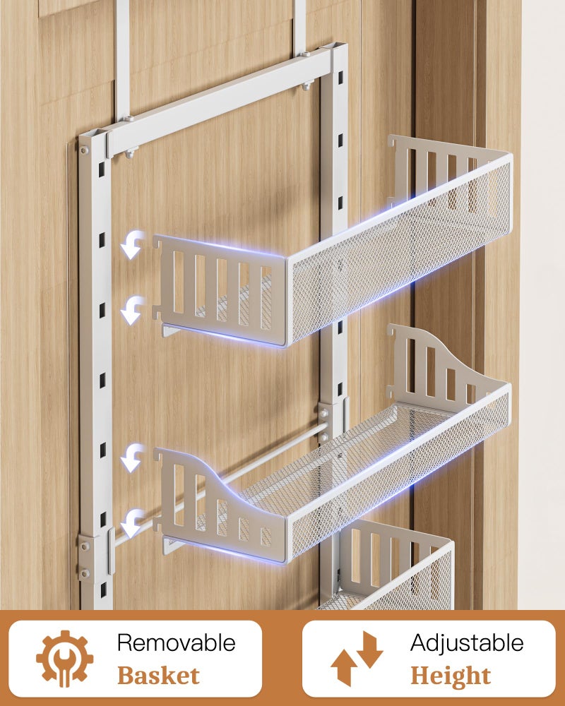 POKIPO Over the Door Pantry Organizer 8-Tier, Large Metal Door Spice Rack with Adjustable Basket, 2 in 1 Wall Mount or Hanging Heavy-Duty Pantry Door Storage Shelf for Kitchen and Bathroom, White - Image 5