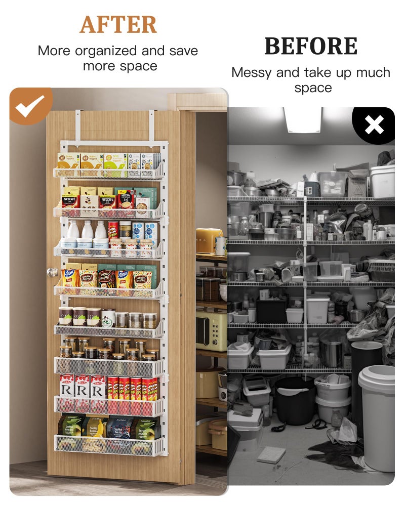 POKIPO Over the Door Pantry Organizer 8-Tier, Large Metal Door Spice Rack with Adjustable Basket, 2 in 1 Wall Mount or Hanging Heavy-Duty Pantry Door Storage Shelf for Kitchen and Bathroom, White - Image 3