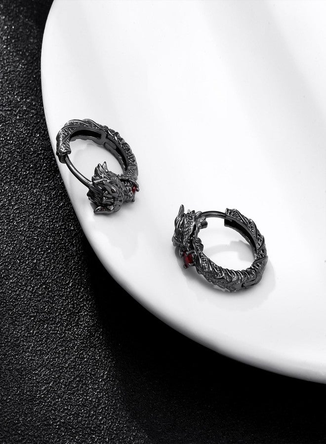 Hanreshe Dragon Hoop Earrings Black Copper Dragon Earring Men - Image 3