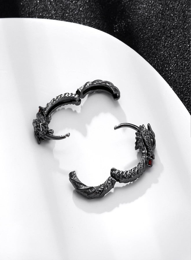 Hanreshe Dragon Hoop Earrings Black Copper Dragon Earring Men - Image 5