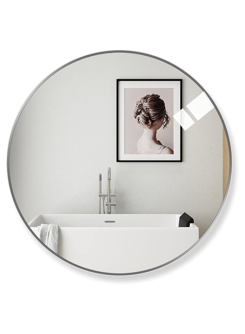 بكسل للأثاث مرآة حائط دائرية باطار معدني من الألومنيوم من بكسل الأثاث، لغرفة المعيشة والمداخل والتسريحة والحمام، اللون الفضي، 60سم - Image 2