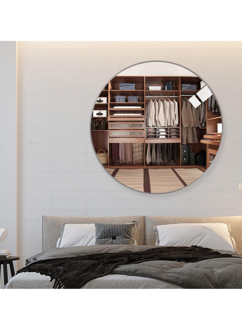 بكسل للأثاث مرآة حائط دائرية باطار معدني من الألومنيوم من بكسل الأثاث، لغرفة المعيشة والمداخل والتسريحة والحمام، اللون الفضي، 60سم - Image 4