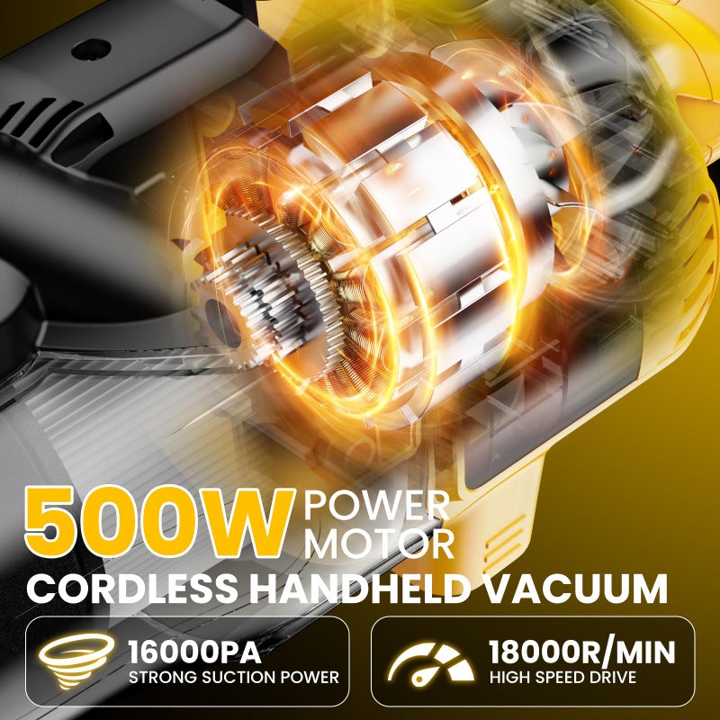 DEMIMA Cordless Vacuum for Dewalt 20V Battery, 5 in 1 Lightweight Handheld Vacuum Cleaner with 500W Powerful Motor, 46 CFM Portable Hand Vacuum with Filtration HEPA for Floor, Carpet(Battery Not Included) - Image 2
