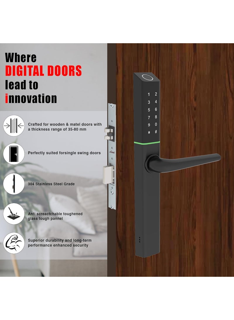 Link Link Smart Slimtron Digital Biometric Door Lock for Aluminium Frame Doors WiFi Mobile App Black 300 Access Options Remote Unlocking Free Installation and 4 Year Domestic Warranty  - Image 2