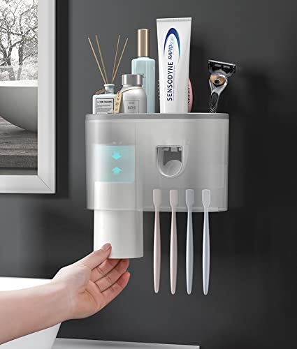 Evona Plastic Wall Mounted Toothbrush Holder Automatic Toothpaste Squeezer Dispenser With Magnetic Single Cup Storage Rack Bathroom Accessories, White - Image 3