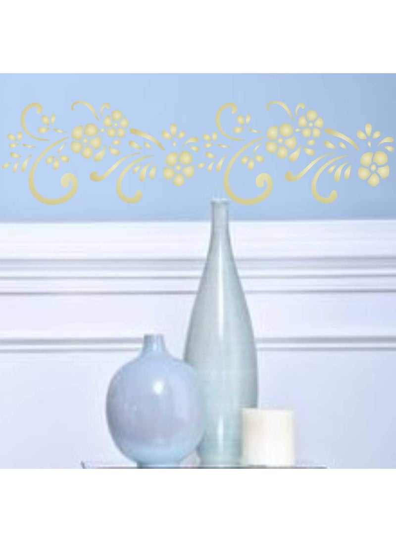 Usnyabni - Swirly Flowers Stencil, 6 x 10 inch (L) - Classic Floral Flower Border Stencils for Painting Template - Image 1