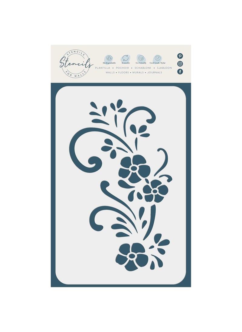 Usnyabni - Swirly Flowers Stencil, 6 x 10 inch (L) - Classic Floral Flower Border Stencils for Painting Template - Image 1