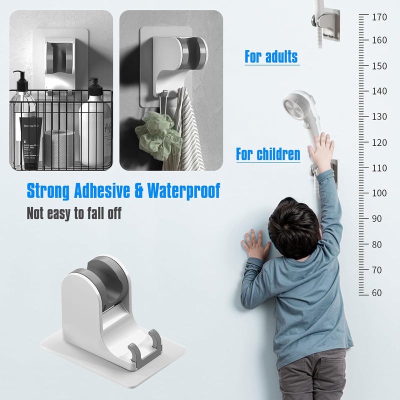JONKEAN Shower Head Holder Without Drilling, 3m Handheld Shower Head Holder Adhesive, 50°Adjustable Shower Wand Holder Wall Mount, Shower Head Bracket with Hook (White, 1 Pack) - Image 3