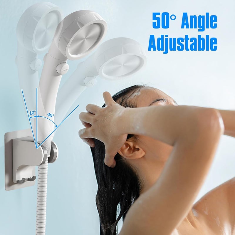 JONKEAN Shower Head Holder Without Drilling, 3m Handheld Shower Head Holder Adhesive, 50°Adjustable Shower Wand Holder Wall Mount, Shower Head Bracket with Hook (White, 1 Pack) - Image 4