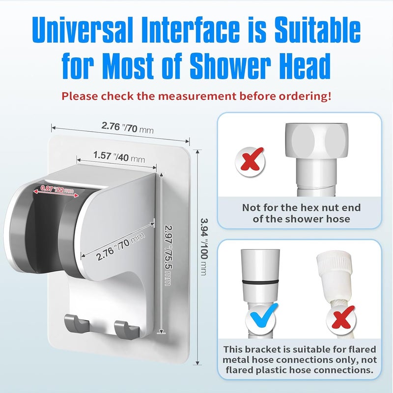 JONKEAN Shower Head Holder Without Drilling, 3m Handheld Shower Head Holder Adhesive, 50°Adjustable Shower Wand Holder Wall Mount, Shower Head Bracket with Hook (White, 1 Pack) - Image 2