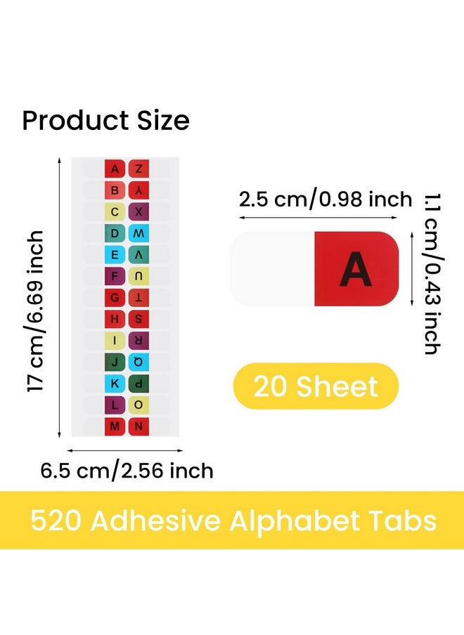 NEWEST 520 Pieces Colored Alphabetical Tab Indexes 20 Sheets Self Adhesive Az Alphabet Index Tabs Dividers Waterproof Page Markers Alphabetical File Tabs For Binders Notebook Book Folder  - Image 3